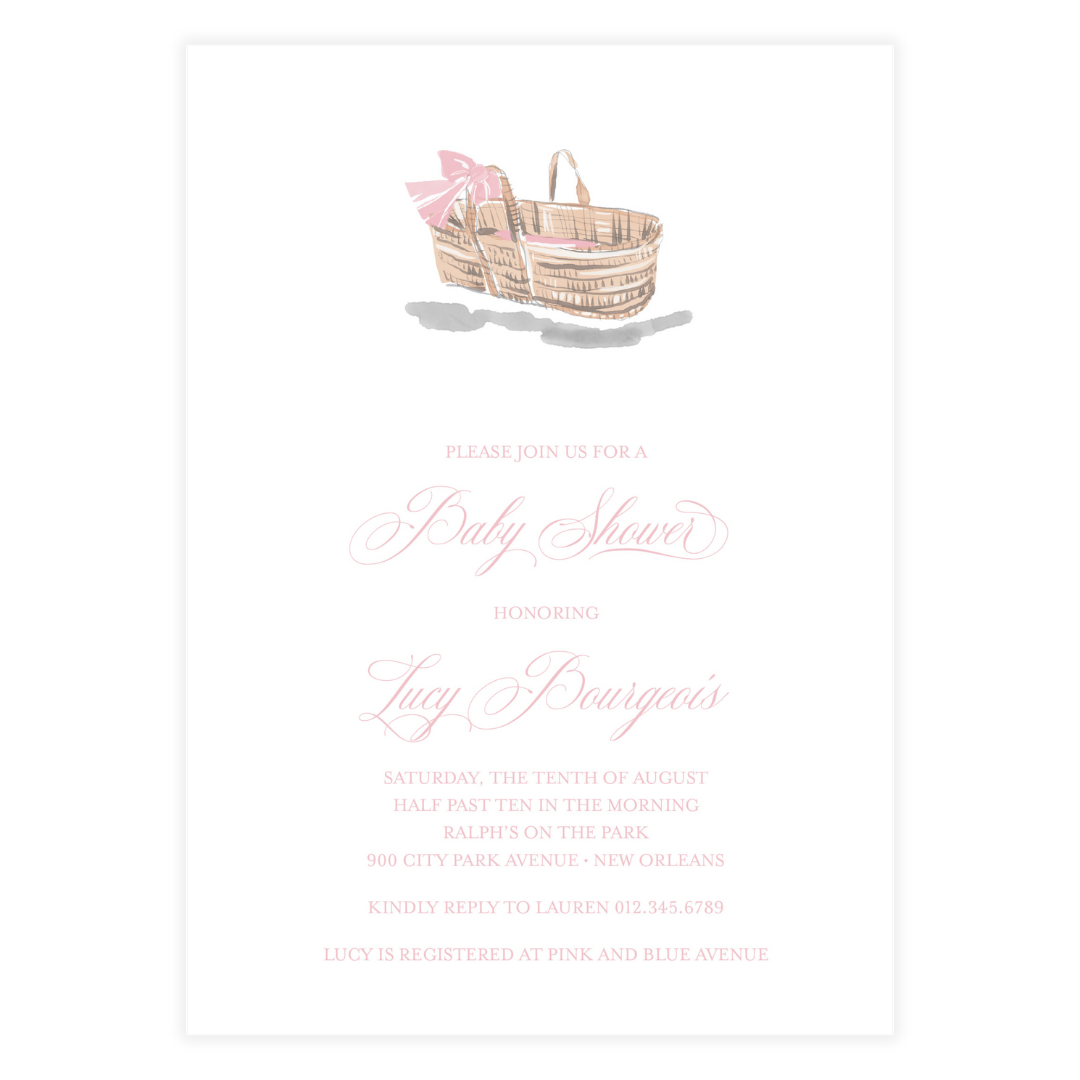 Pink Moses Basket Invitation