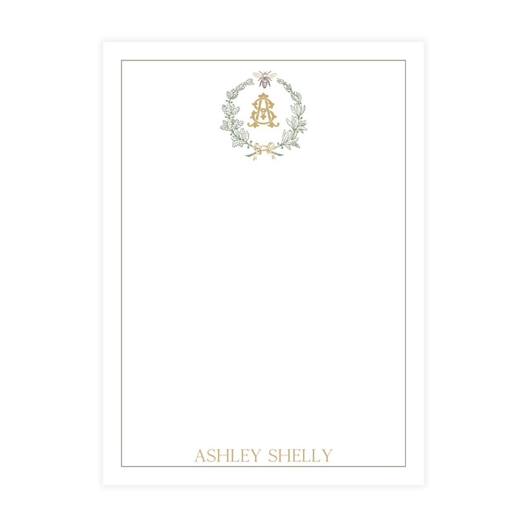 Honey Bee Initial Crest Notepad