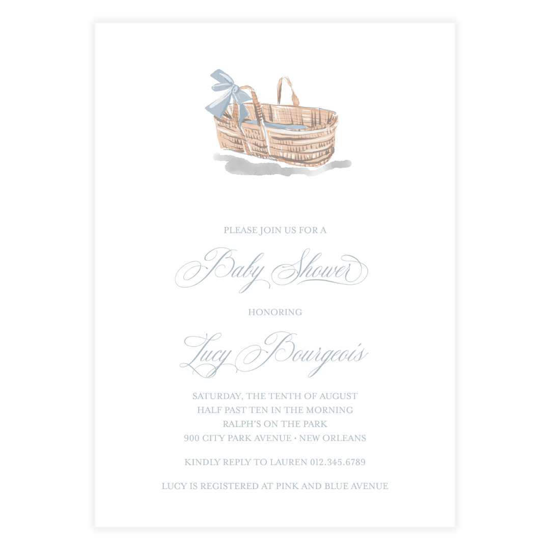 Blue Moses Basket Invitation