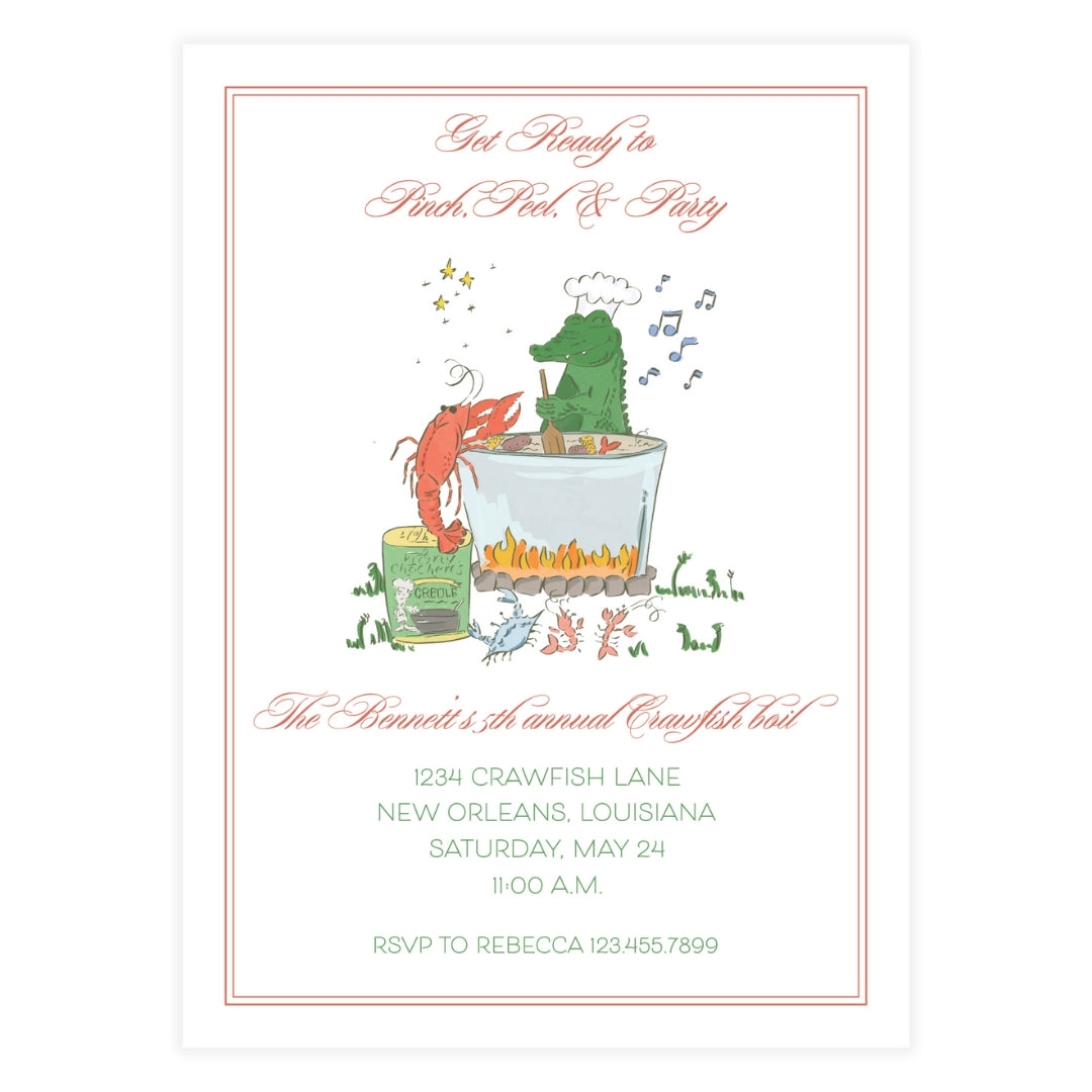 Crawfish Boil with Alligator Invitation