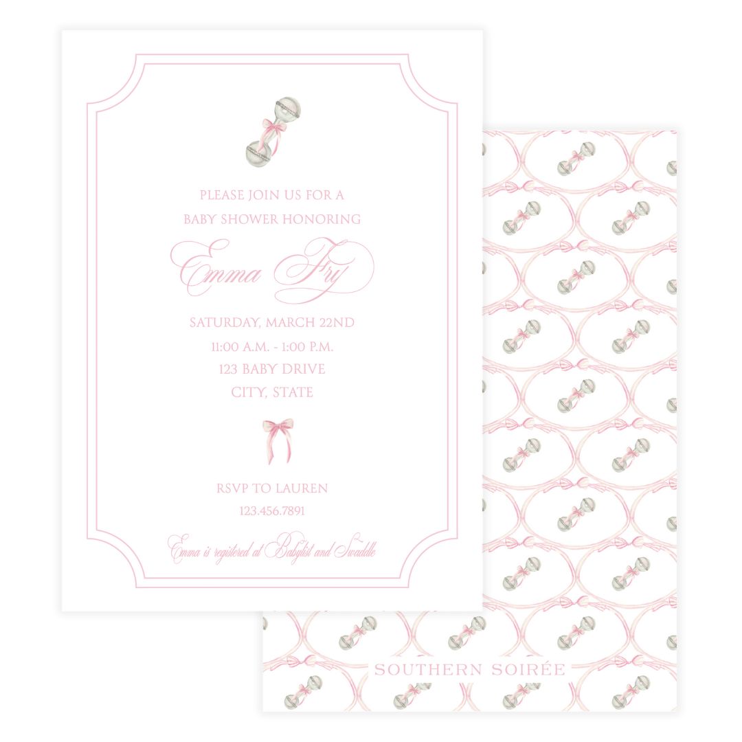Heirloom Moments Pink Rattle Invitation