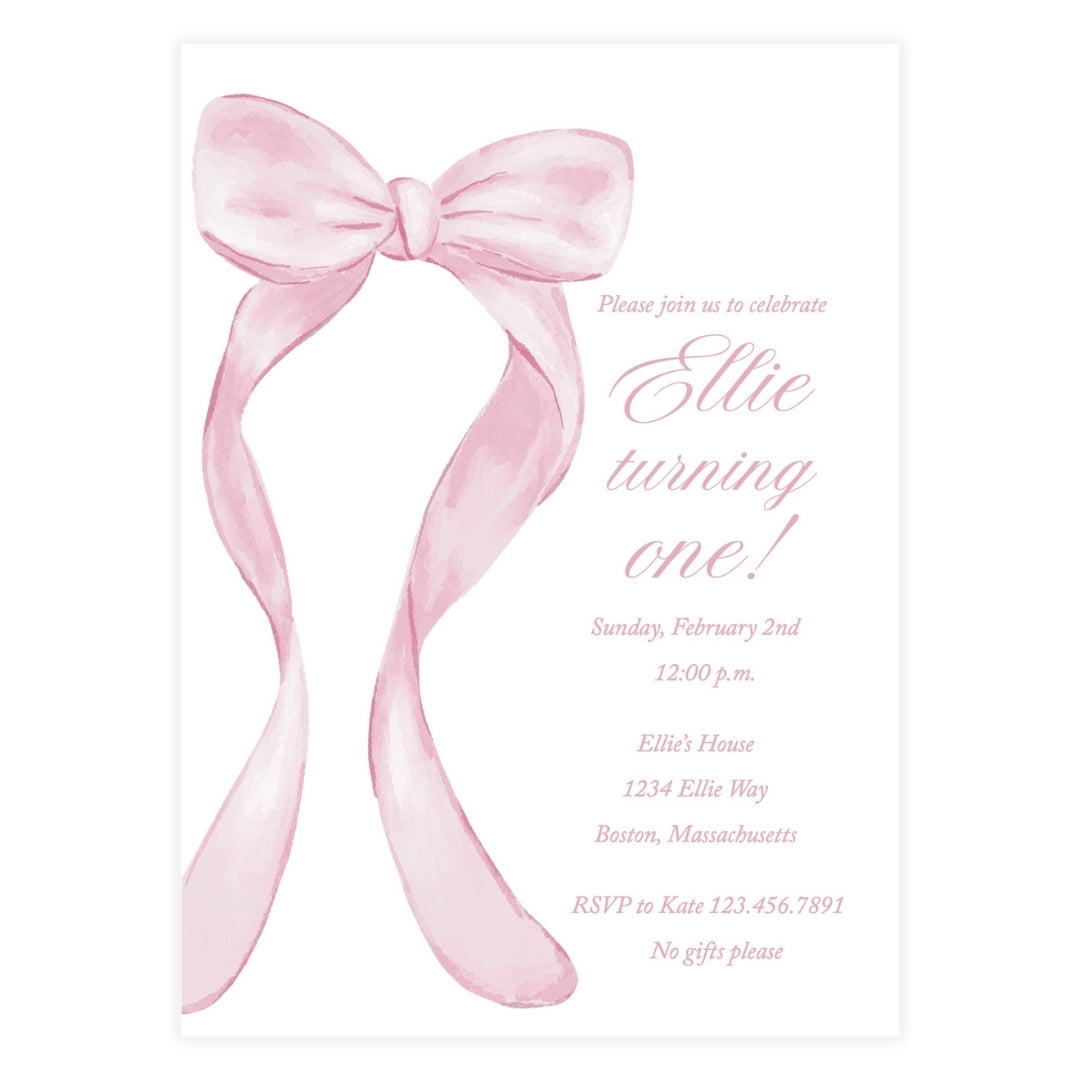 Big Pink Bow Birthday Invitation