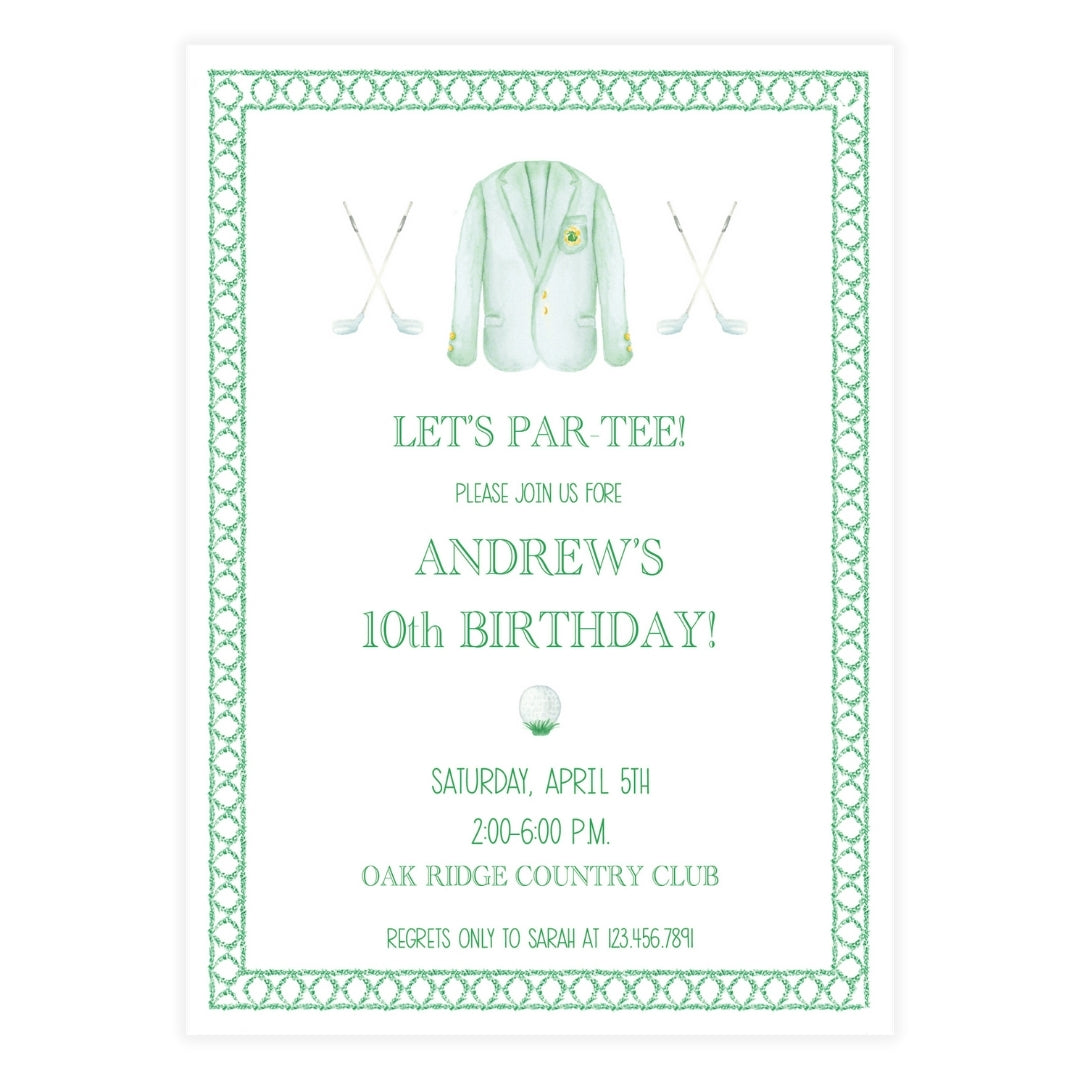 Masters Jacket & Clubs Birthday Invitation