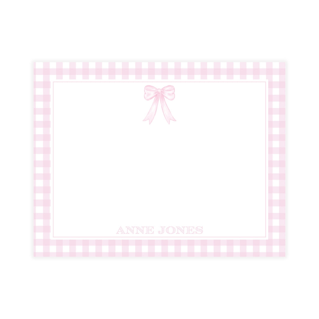 Pink Gingham with Bow Notecard