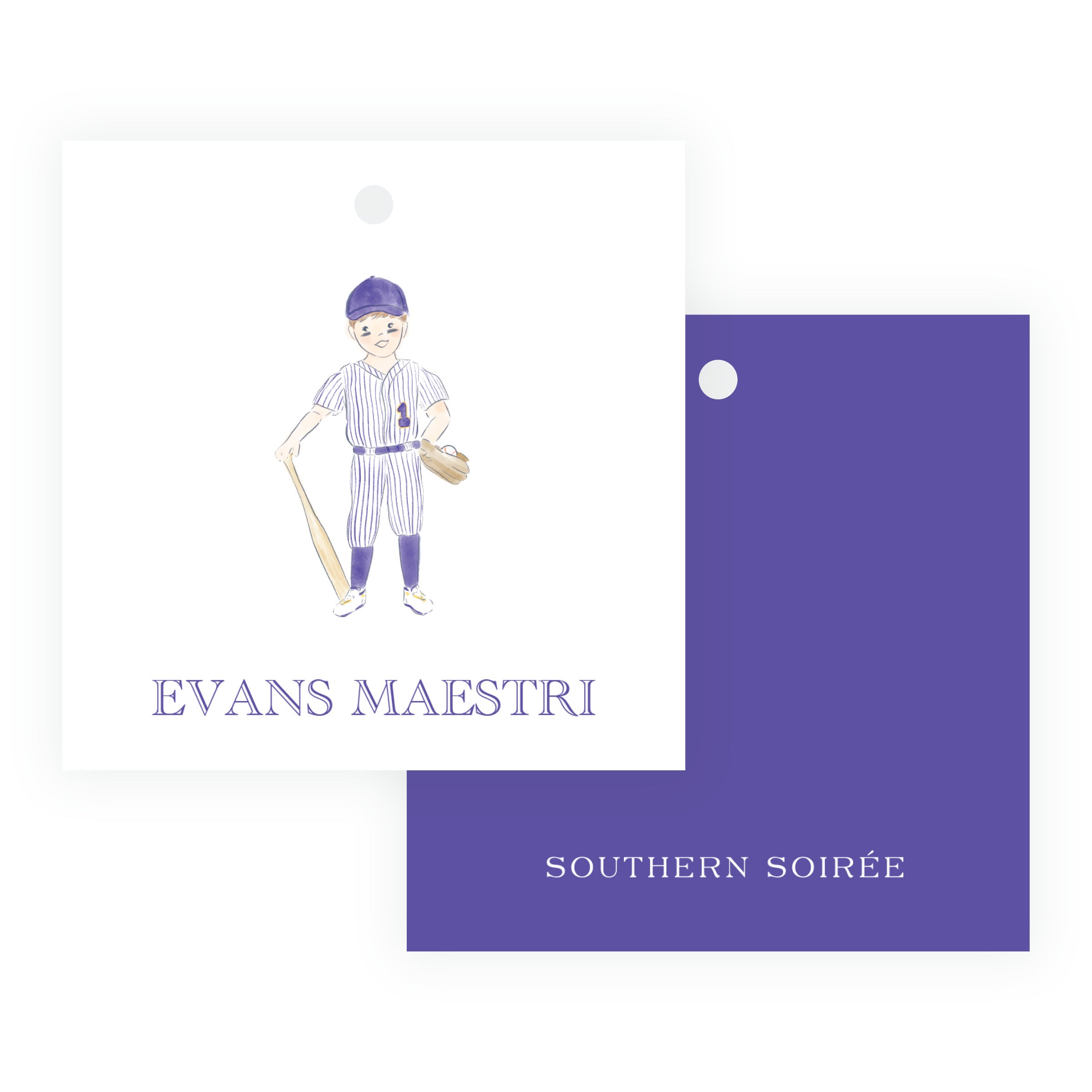 Purple and Gold Baseball Square Gift Tags – Team Spirit