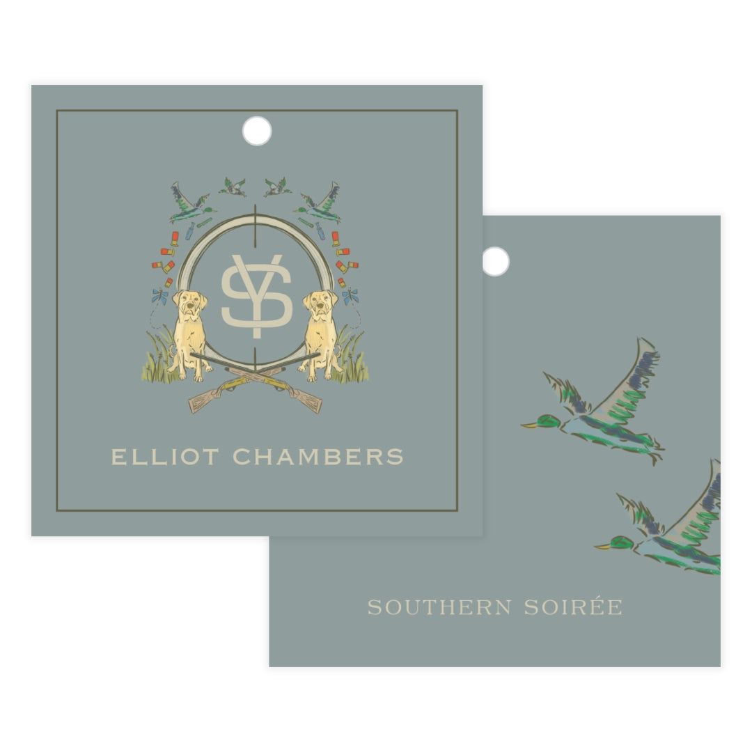 Yellow Lab Duck Hunting Blue Crest Gift Tag Square