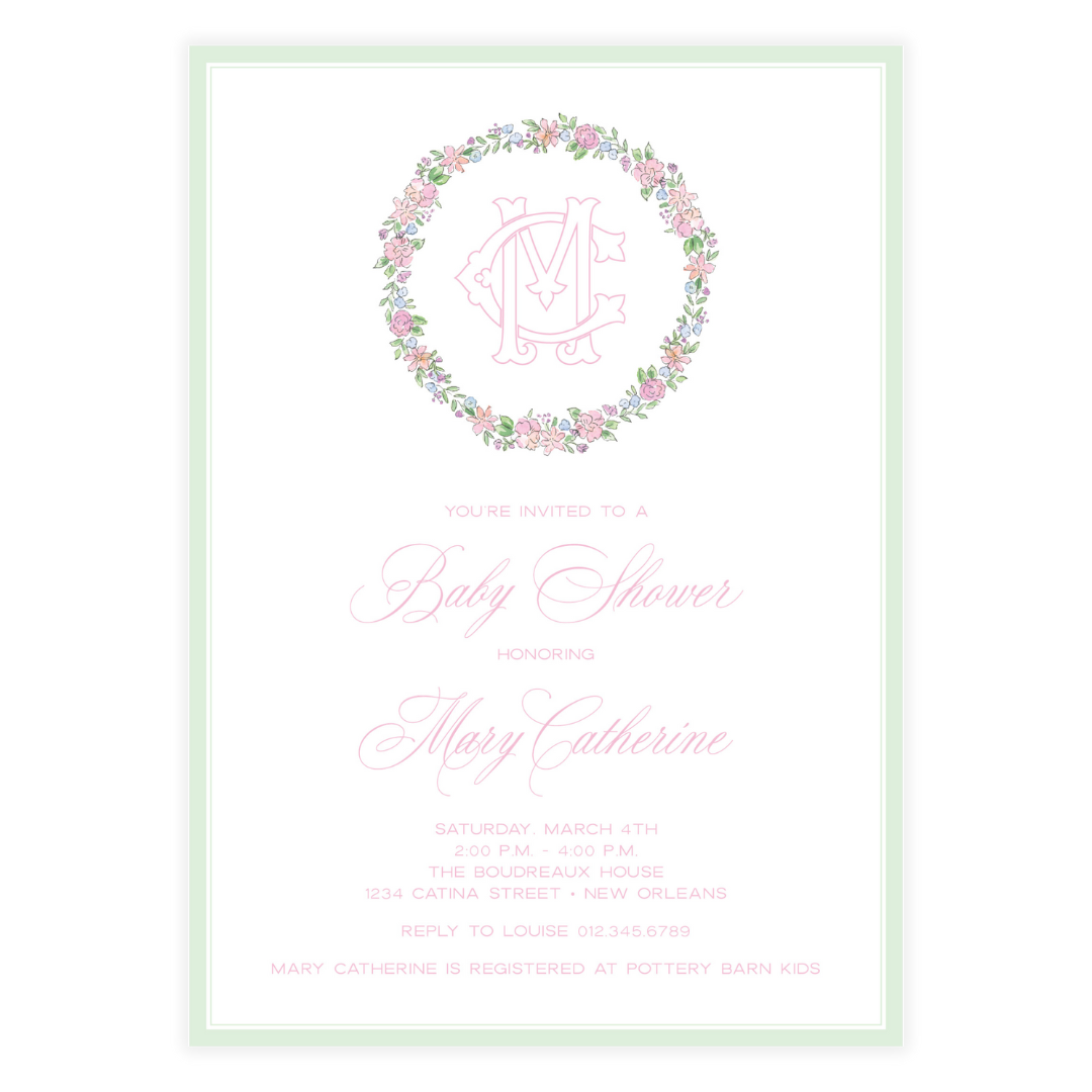 Spring has Sprung Pink and Green Invitation