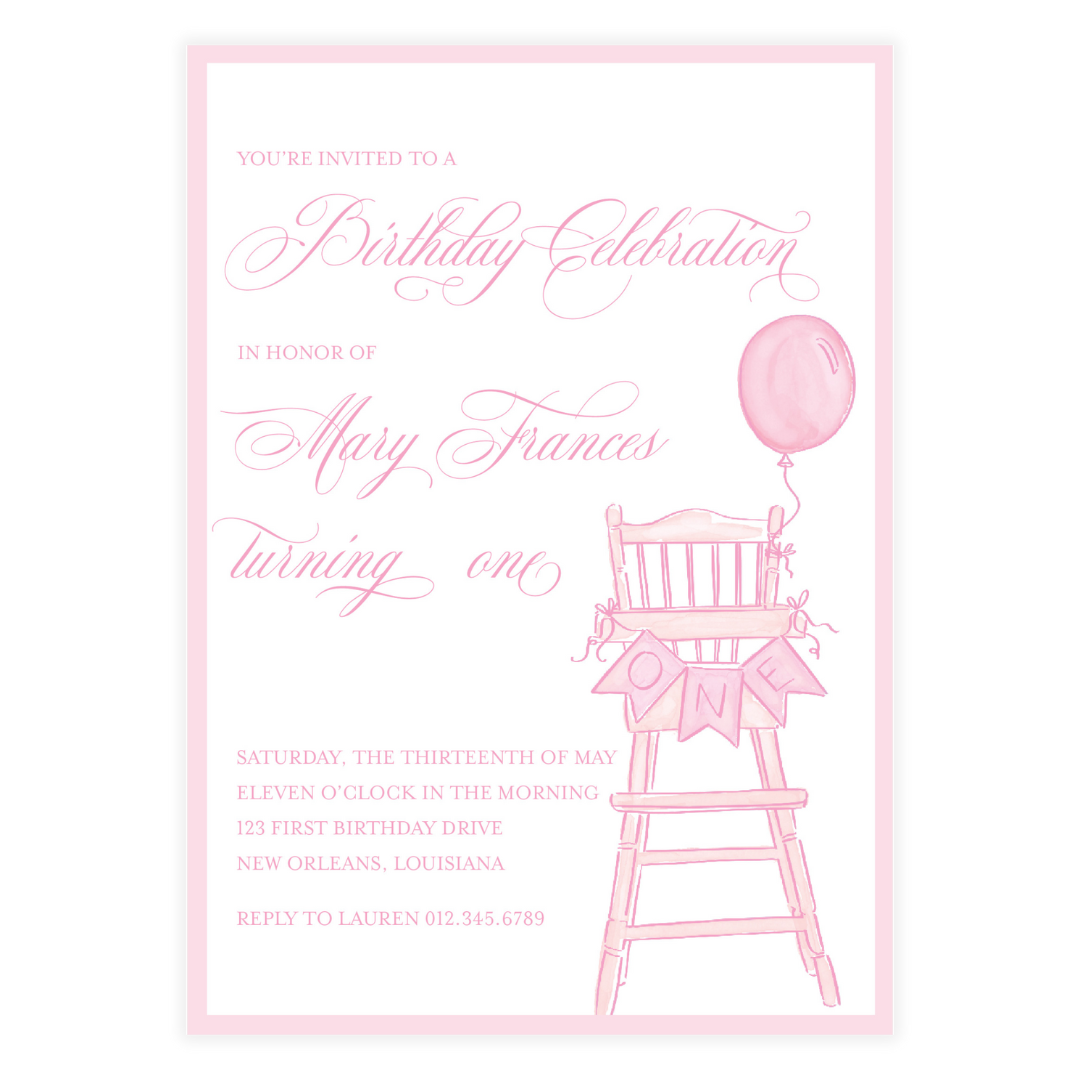 Pink High Chair Invitation