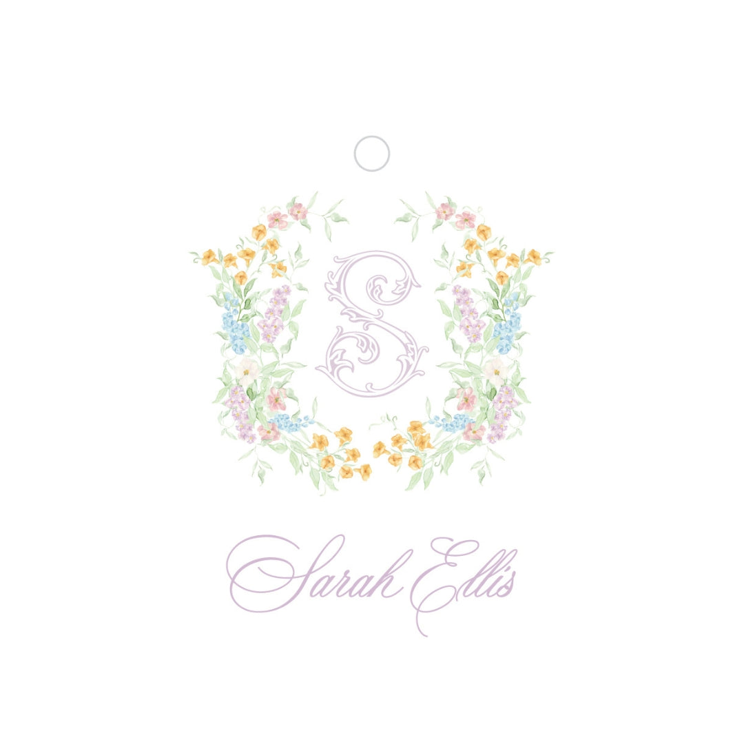 Butterfly Kisses Floral Crest Square Gift Tag