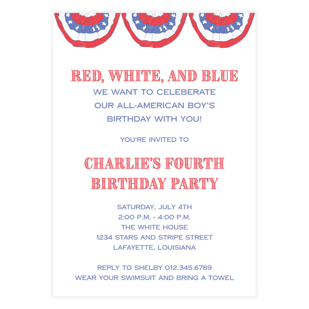 Patriotic Red, White and Blue Birthday Invitation
