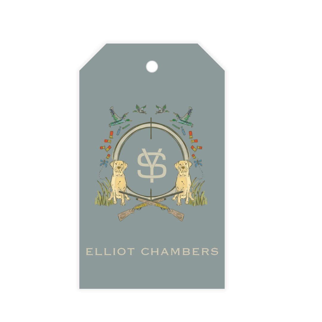 Yellow Lab Duck Hunting Blue Crest Gift Tag