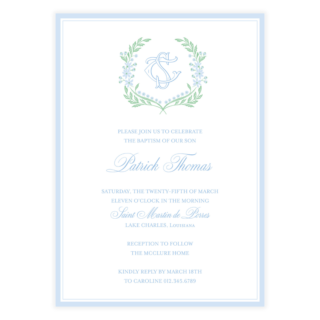 Chinoiserie Blue Block Crest Invitation