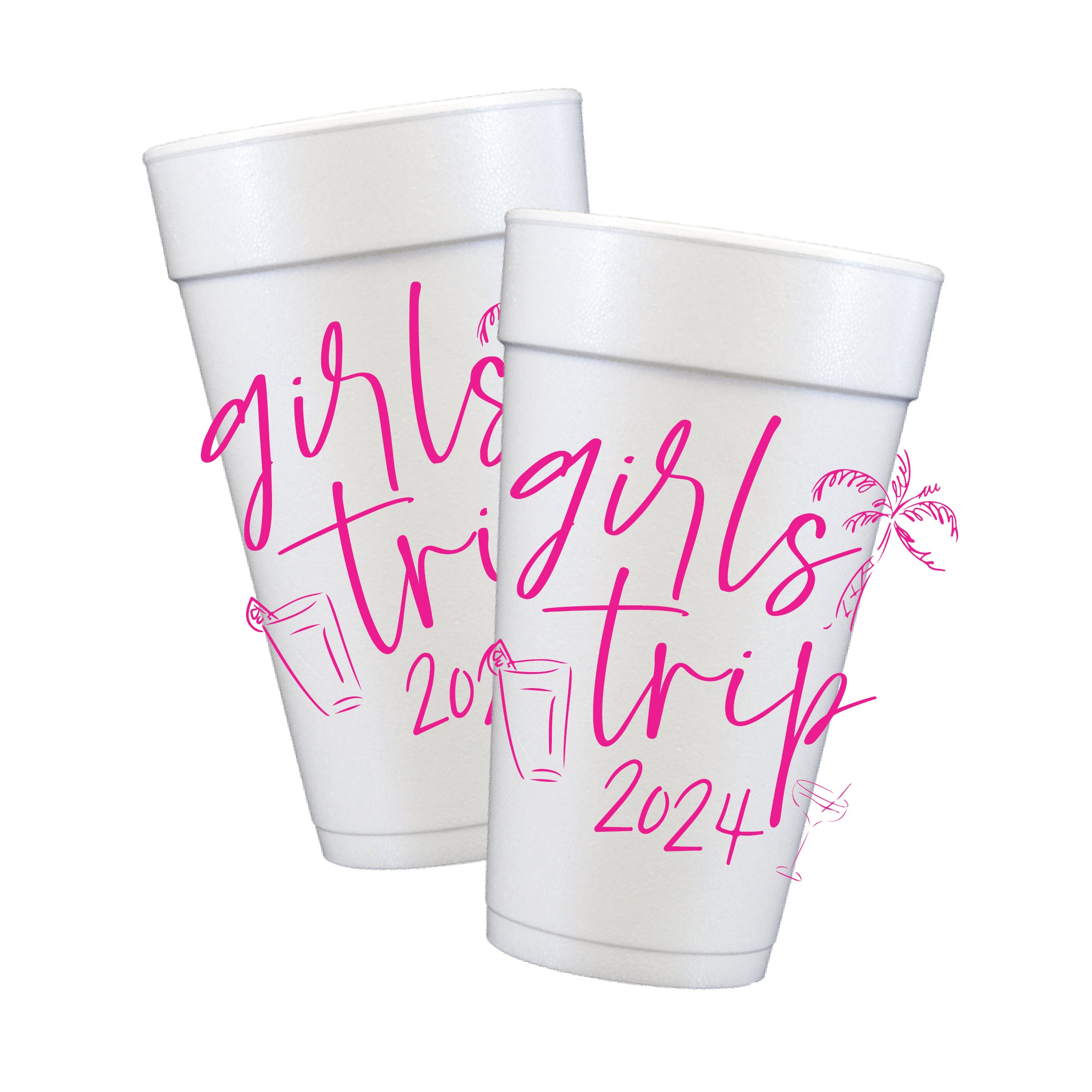Personalized girls trip Styrofoam Cups with tropical artwork