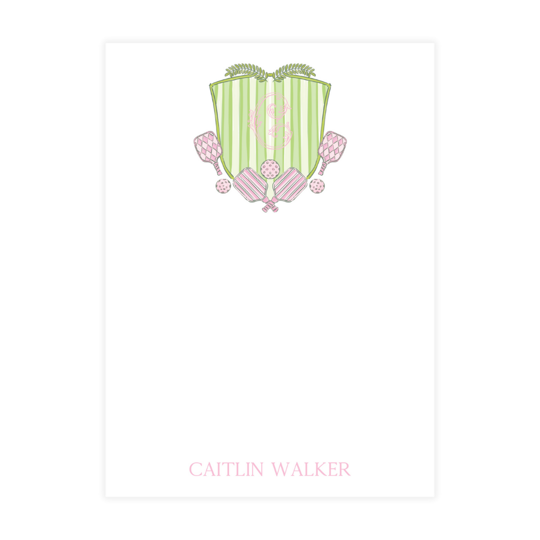 Green and Pink Pickleball Crest Monogram Notepad