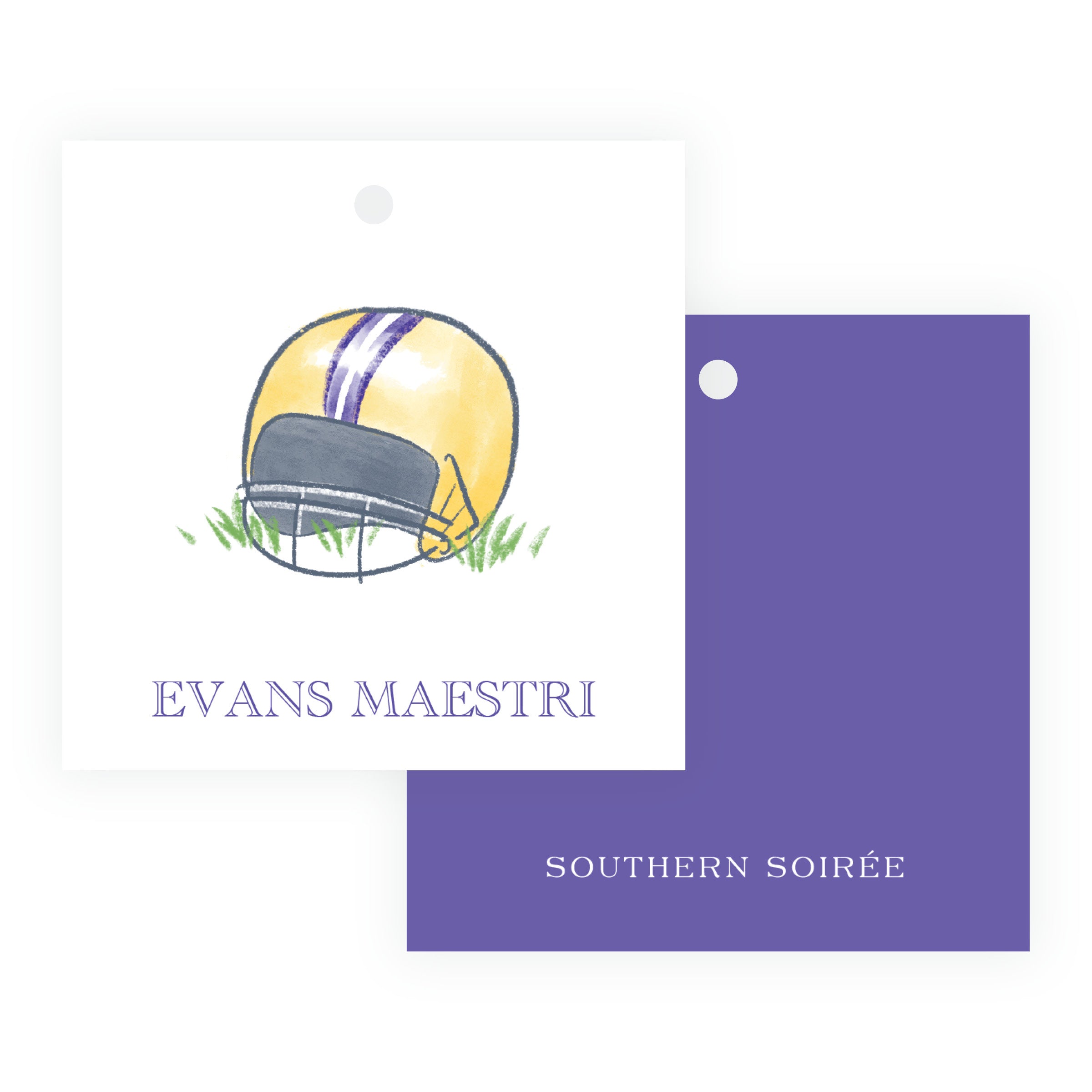 Purple and Gold Football Helmet Square Gift Tags – Team Spirit