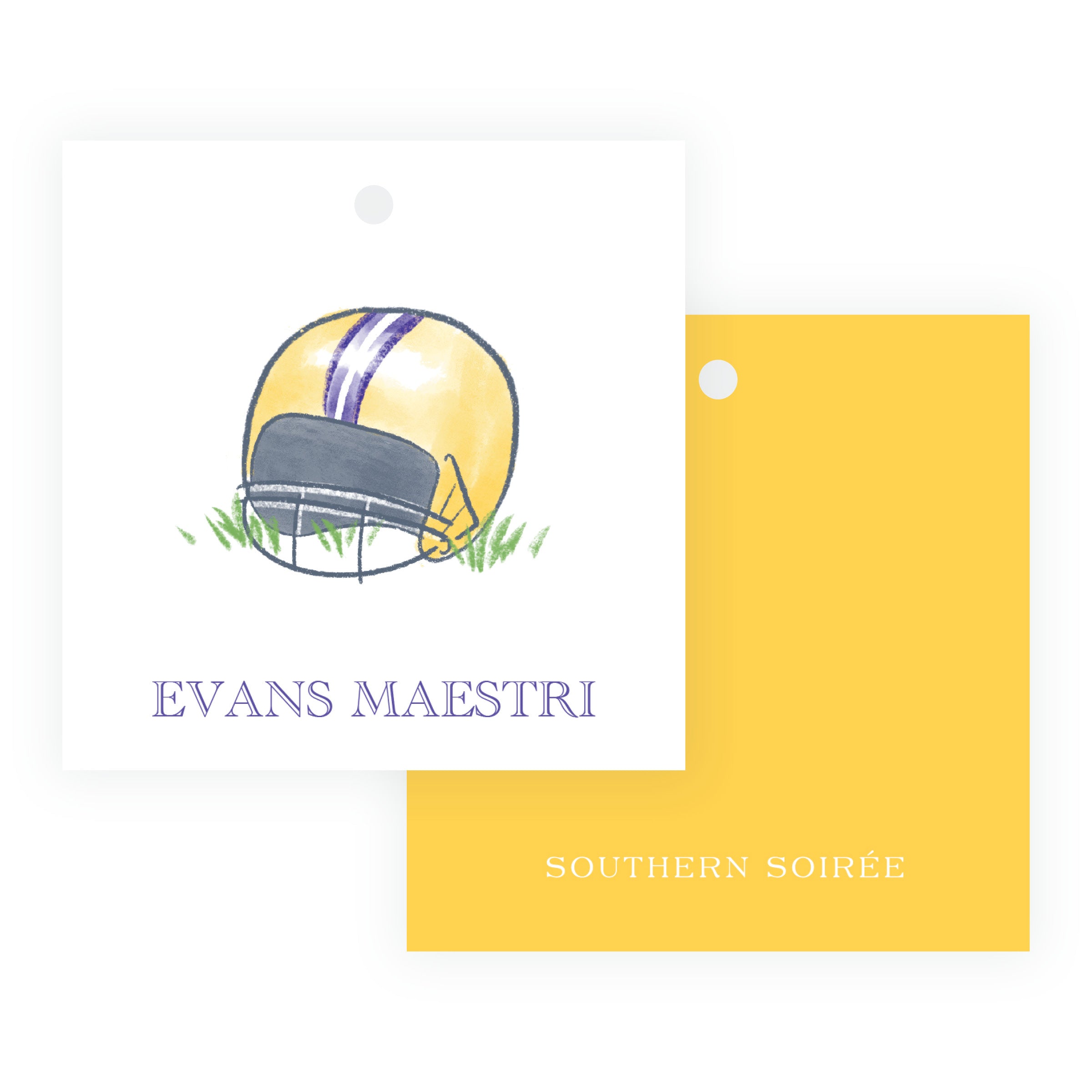 Purple and Gold Football Helmet Square Gift Tags – Team Spirit