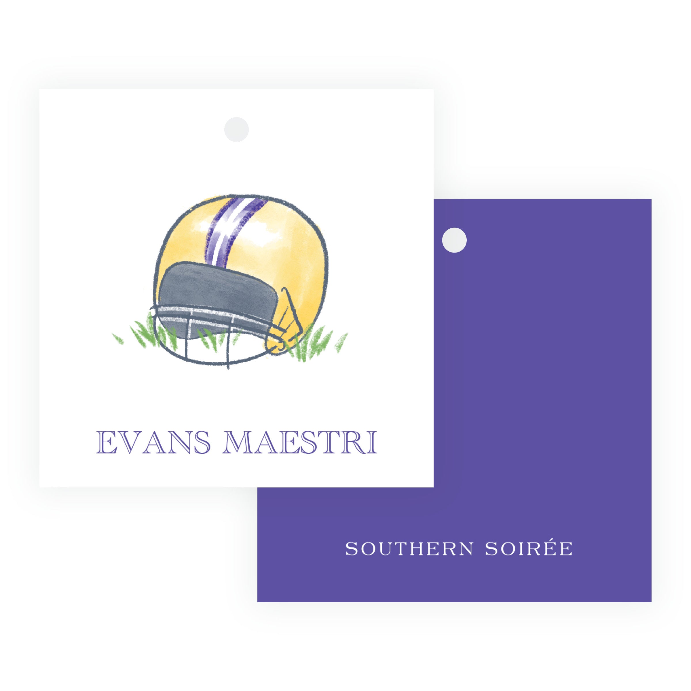 Purple and Gold Football Helmet Square Gift Tags – Team Spirit