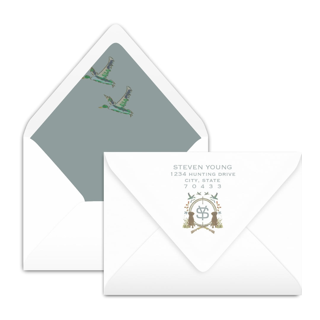 Chocolate Lab Duck Blue Hunting Crest Notecard