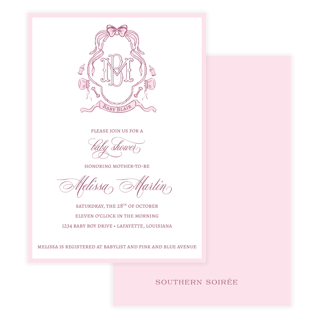 Baby Crest Pink Invitation