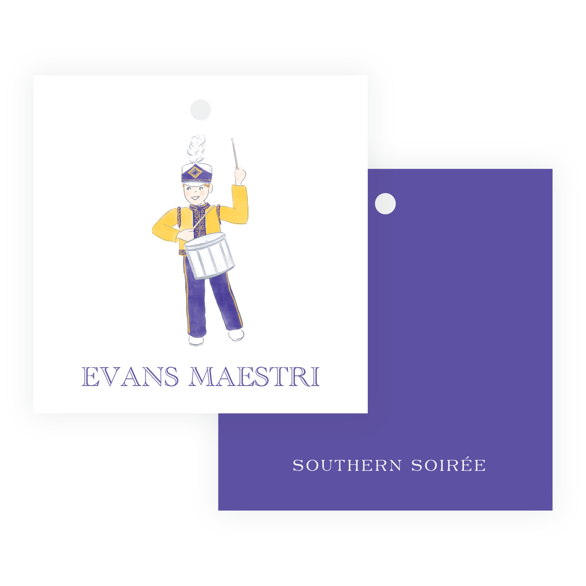 Purple & Gold Team Spirit Drummer Square Gift Tag