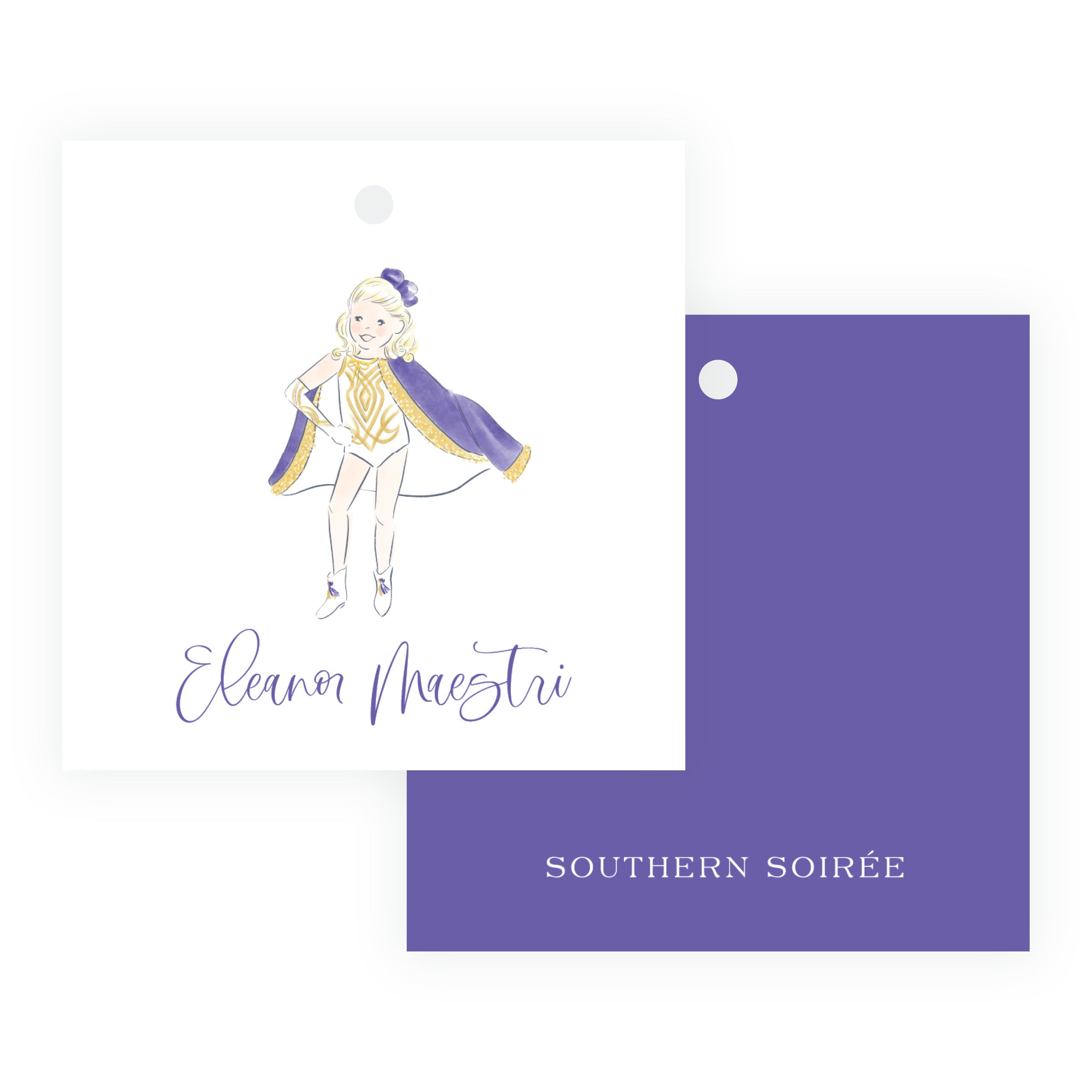 Purple and Gold Dance Team Square Gift Tags – Team Spirit
