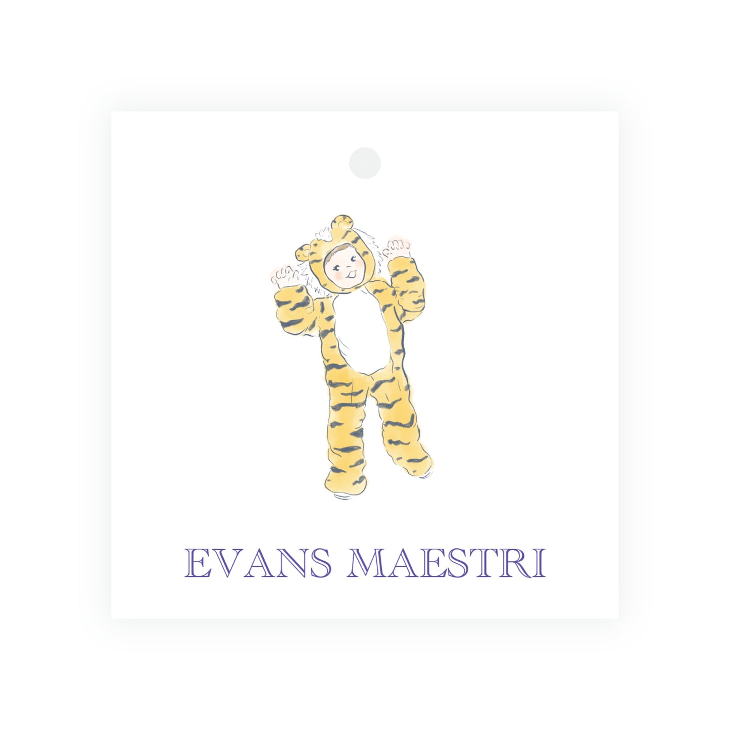 Purple & Gold Team Spirit Tiger Mascot Square Gift Tag
