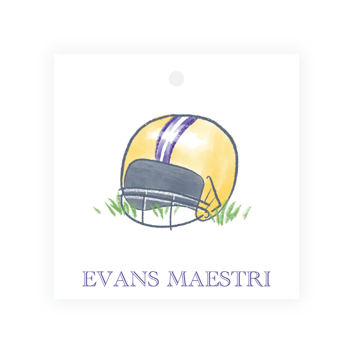 Purple & Gold Team Spirit Helmet Square Gift Tag