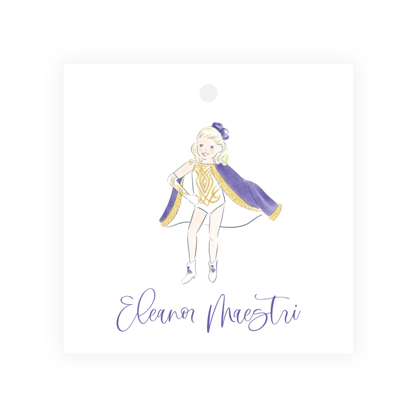 Purple & Gold Team Spirit Golden Girl Square Gift Tag