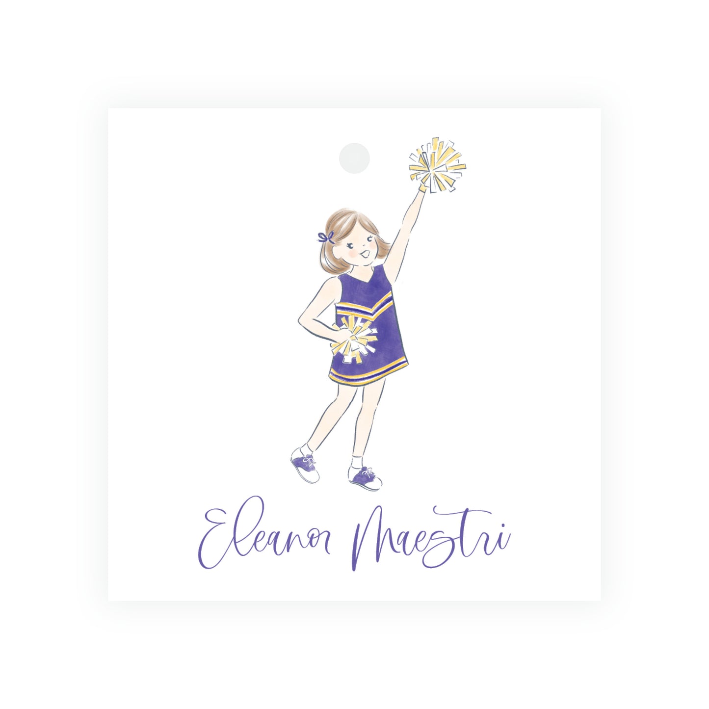 Purple & Gold Team Spirit Cheerleader Square Gift Tag