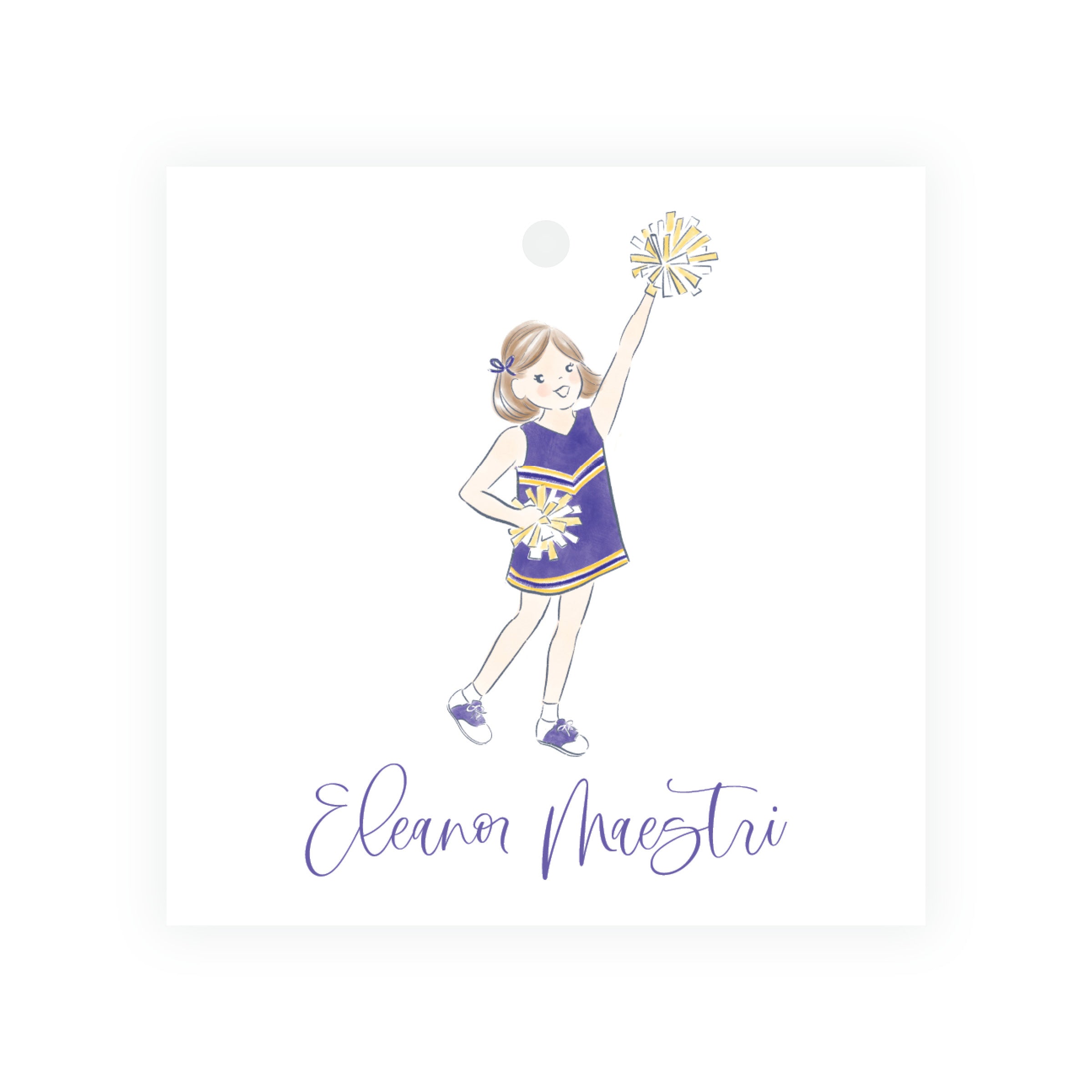 Purple and Gold Cheerleader Square Gift Tags – Team Spirit
