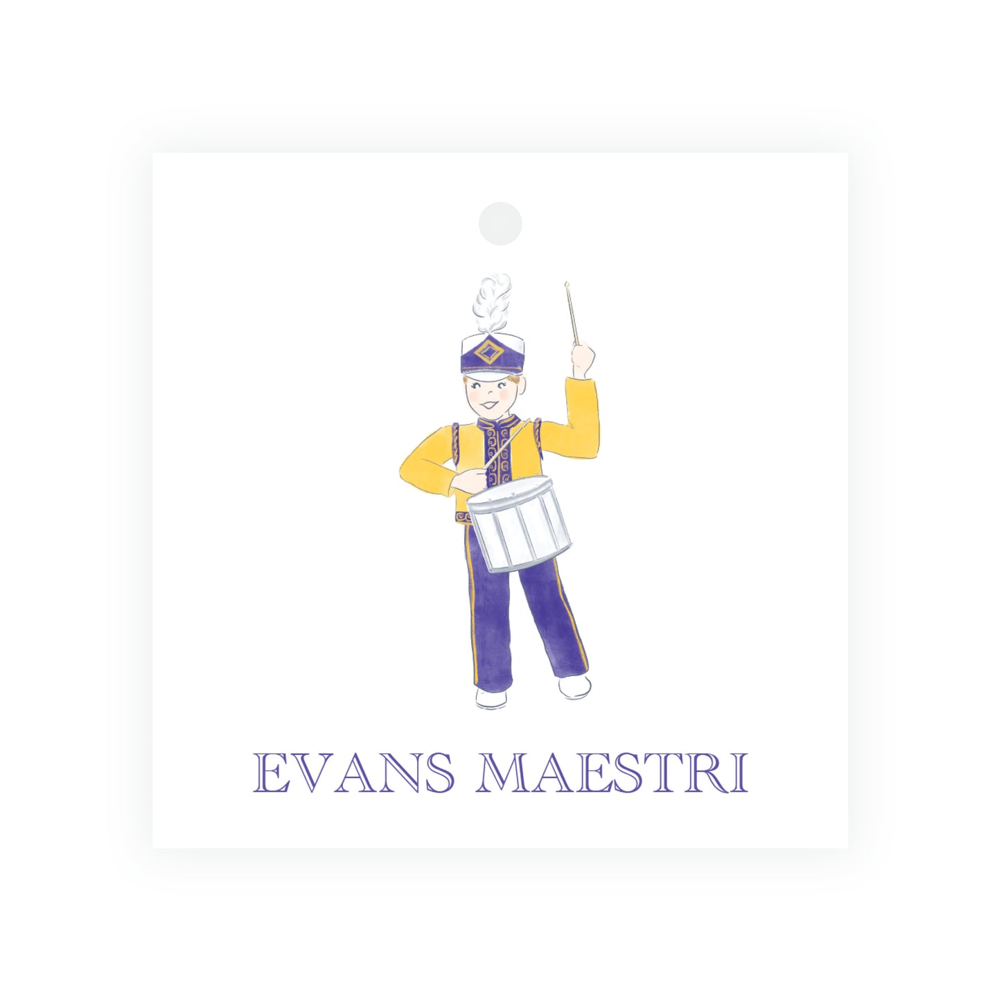 Purple & Gold Team Spirit Drummer Square Gift Tag