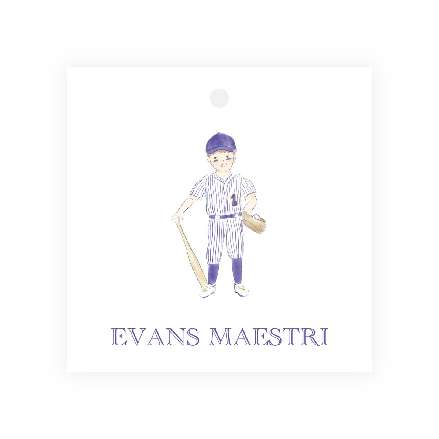 Purple & Gold Team Spirit Baseball Square Gift Tag