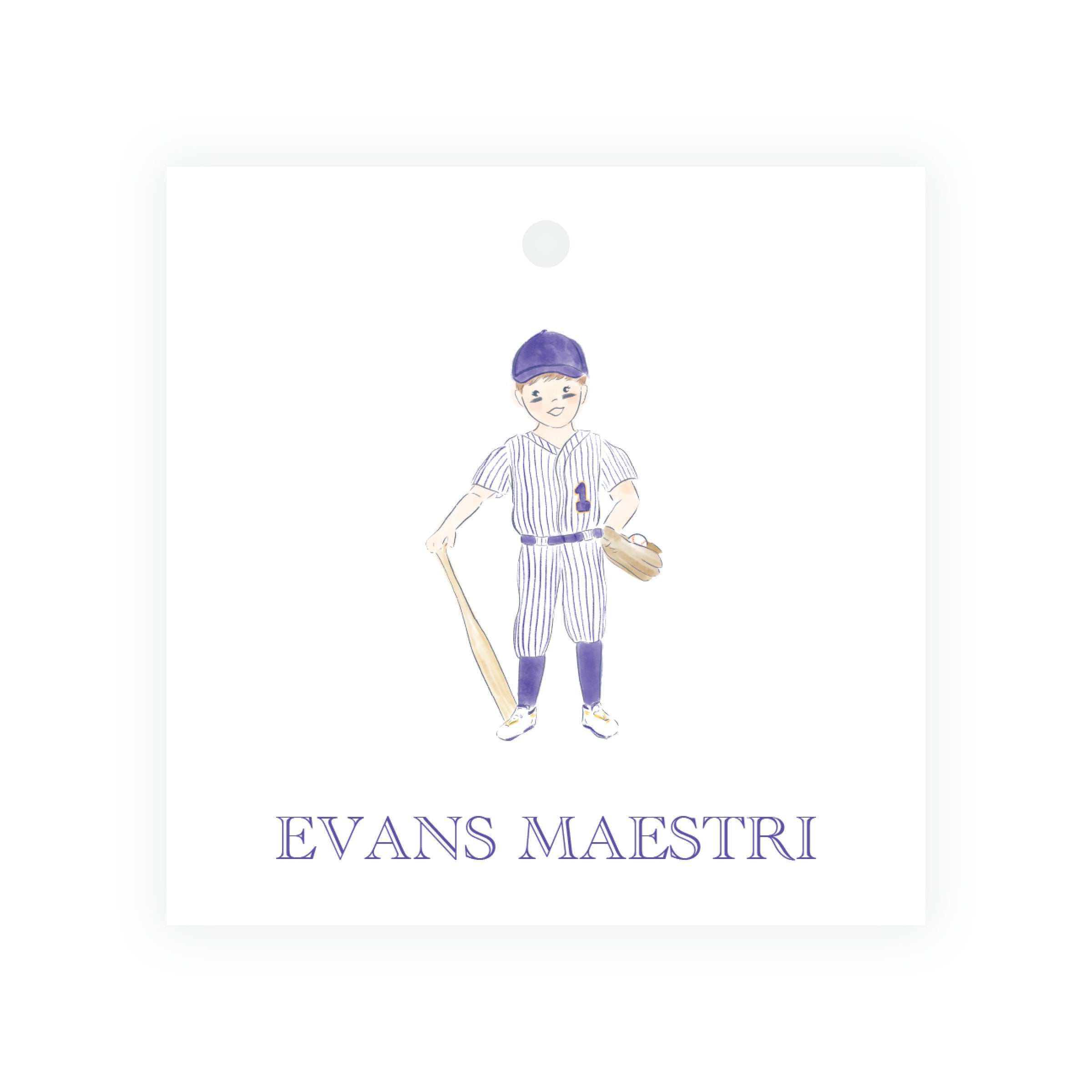 Purple and Gold Baseball Square Gift Tags – Team Spirit