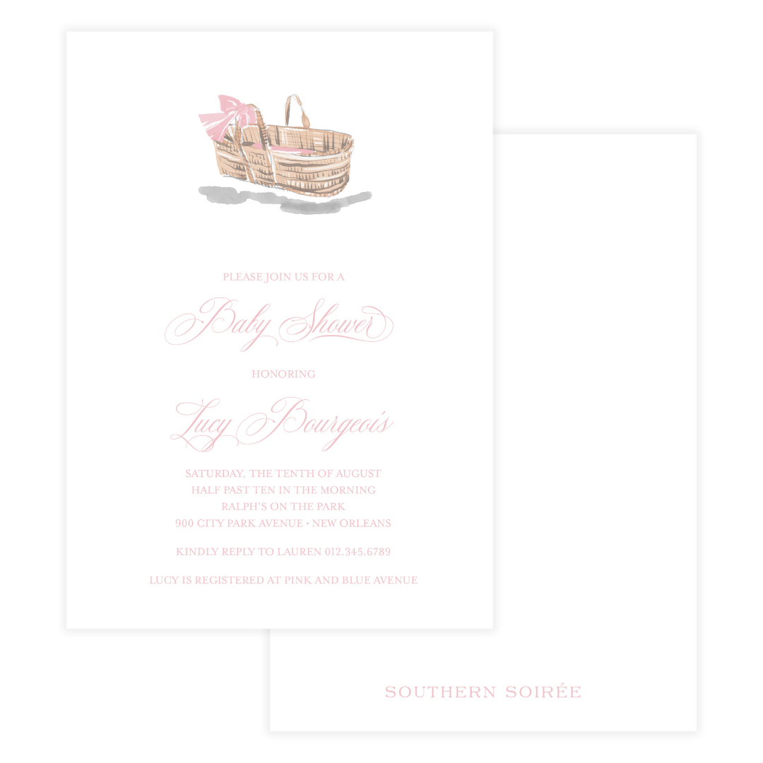 Pink Moses Basket Invitation
