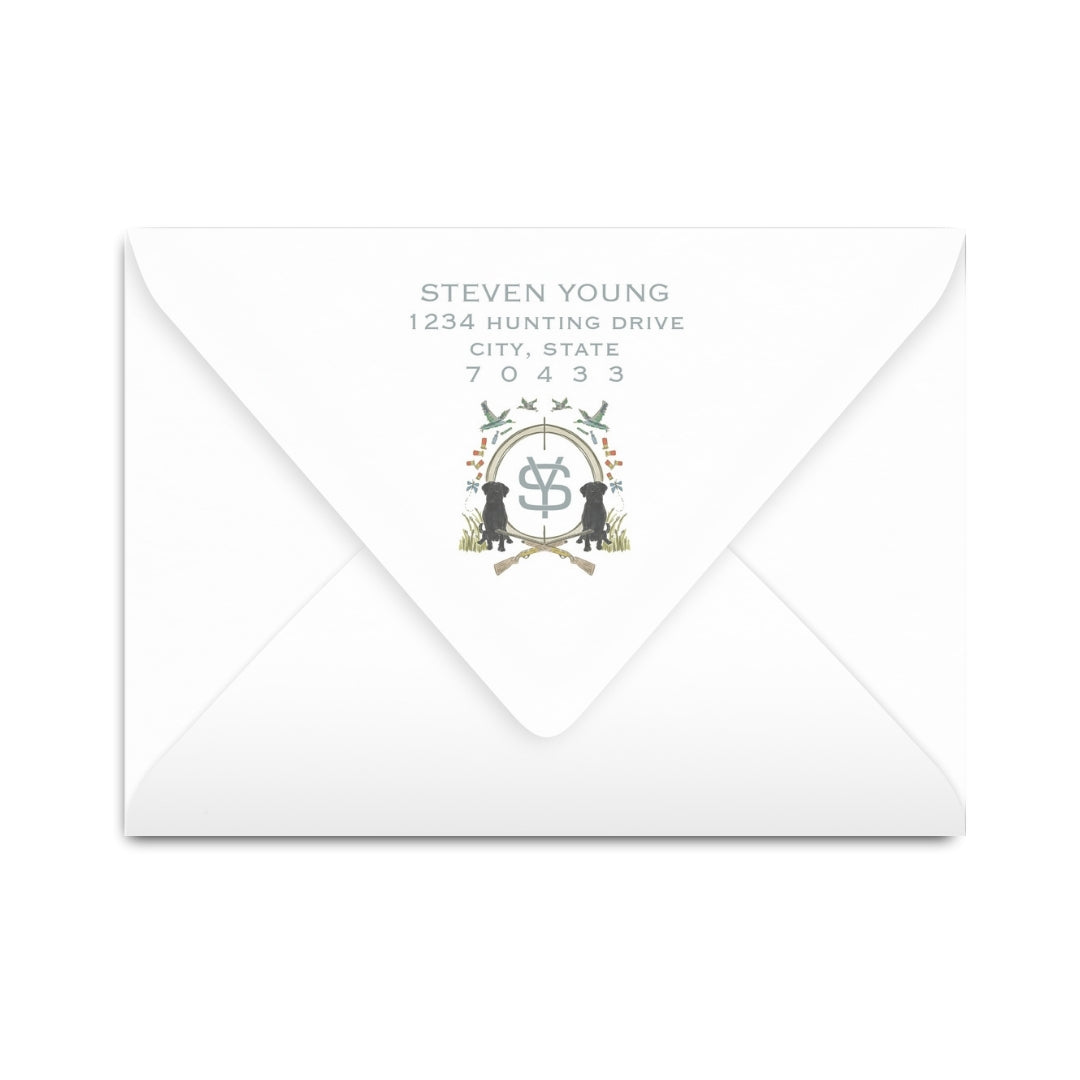 Black Lab Duck Blue Hunting Crest Notecard