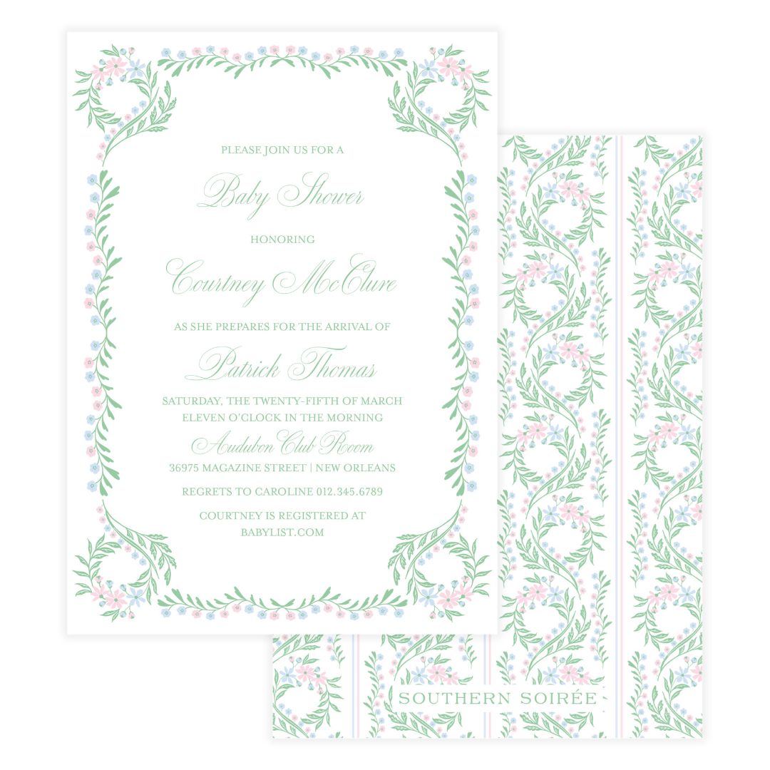 Chinoiserie Blue and Pink Block Invitation