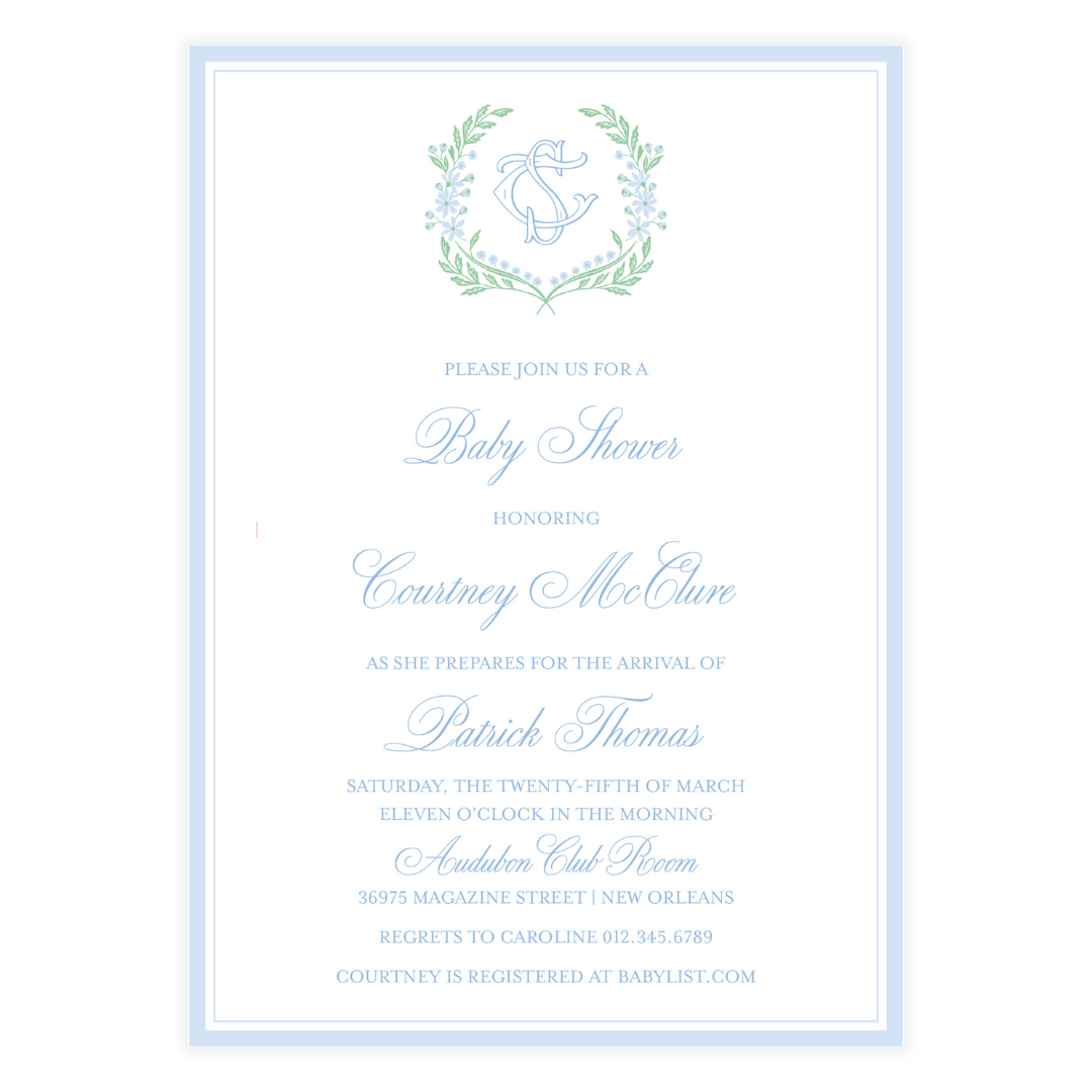 Chinoiserie Blue Block Crest Invitation