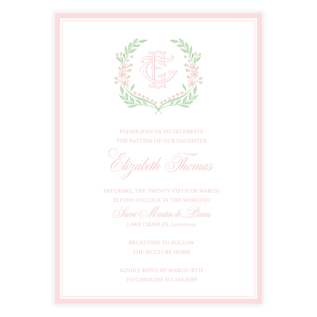 Chinoiserie Pink Block Crest Invitation