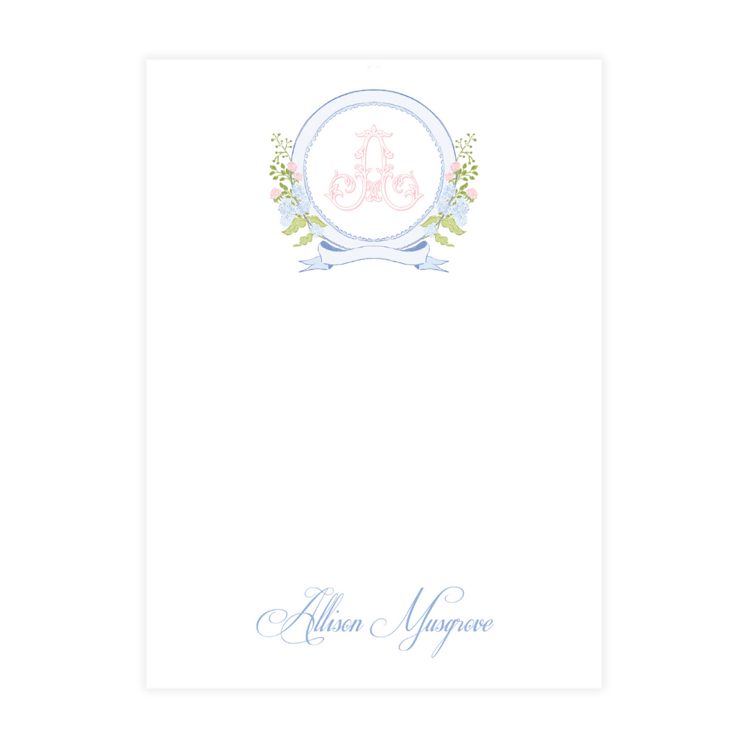 Spring Hydrangeas Monogram Crest Notepad