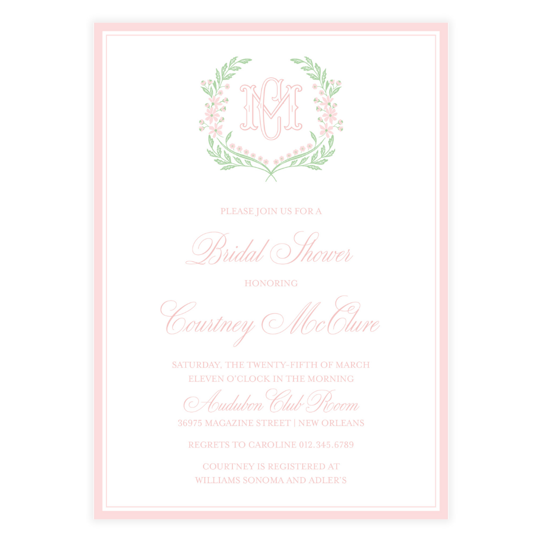Chinoiserie Pink Block Crest Invitation