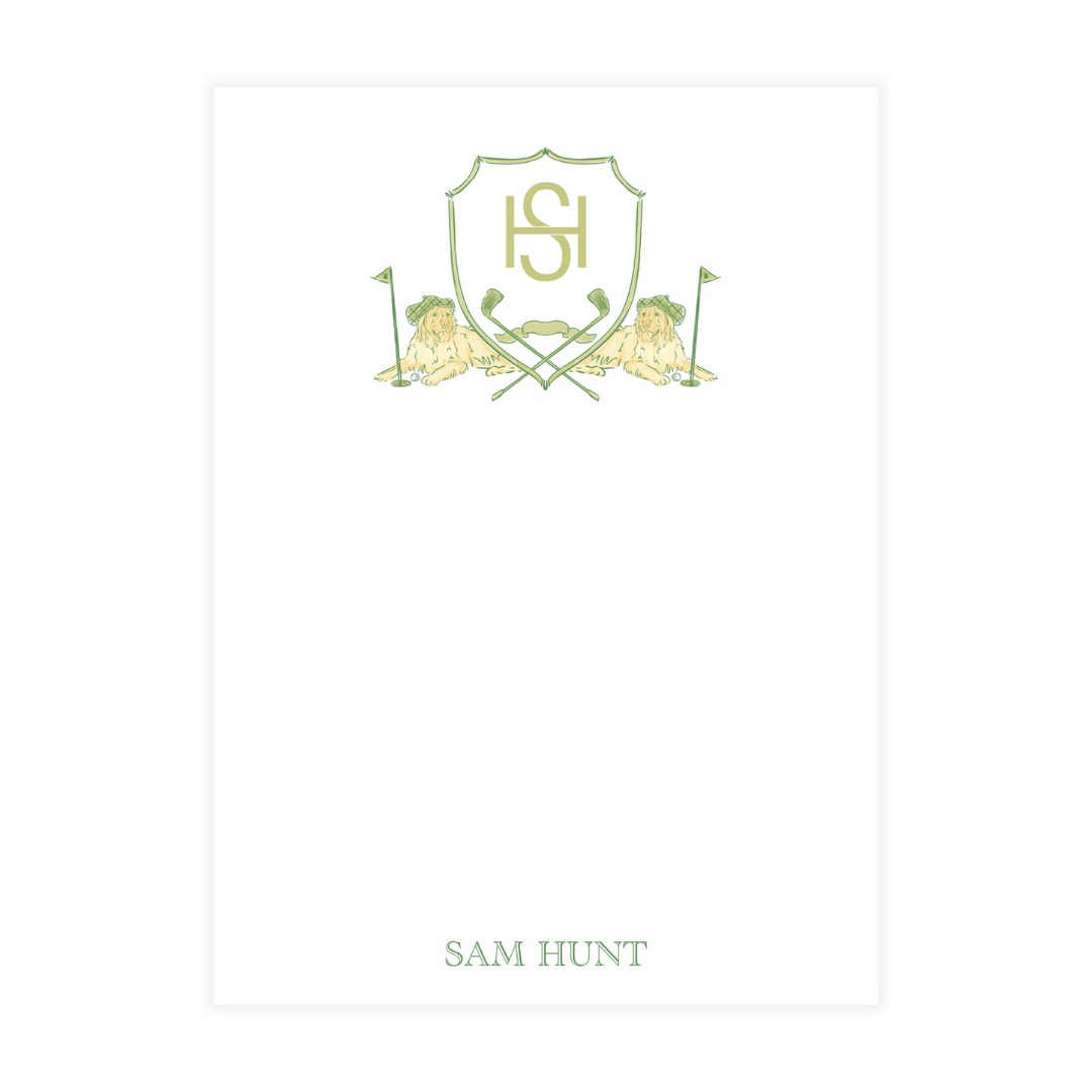 Golfing Goldens Crest Initial Notepad