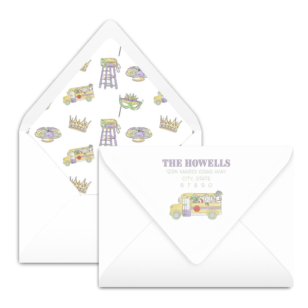Fat TWOsday Mardi Gras Bus Striped Invitation