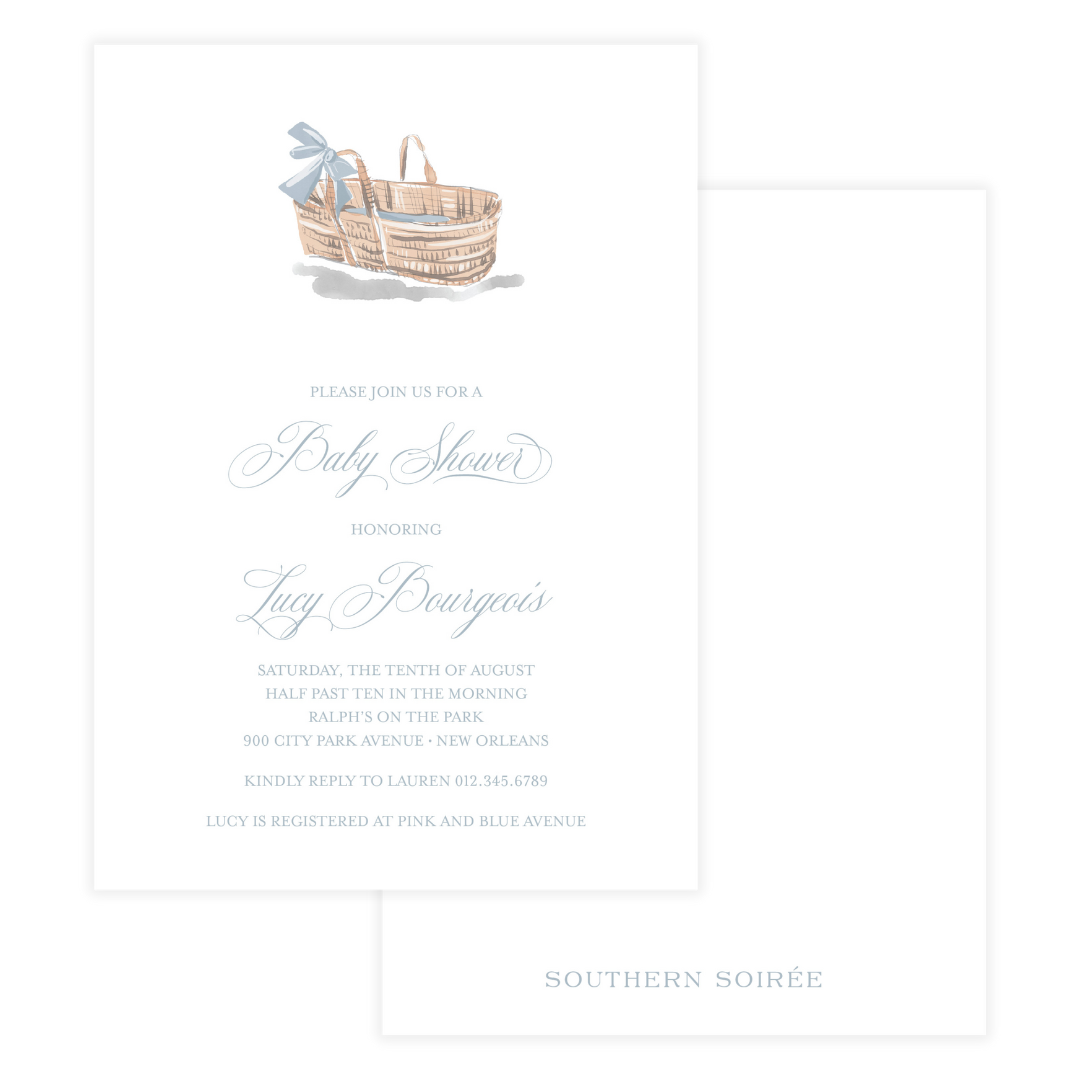 Blue Moses Basket Invitation