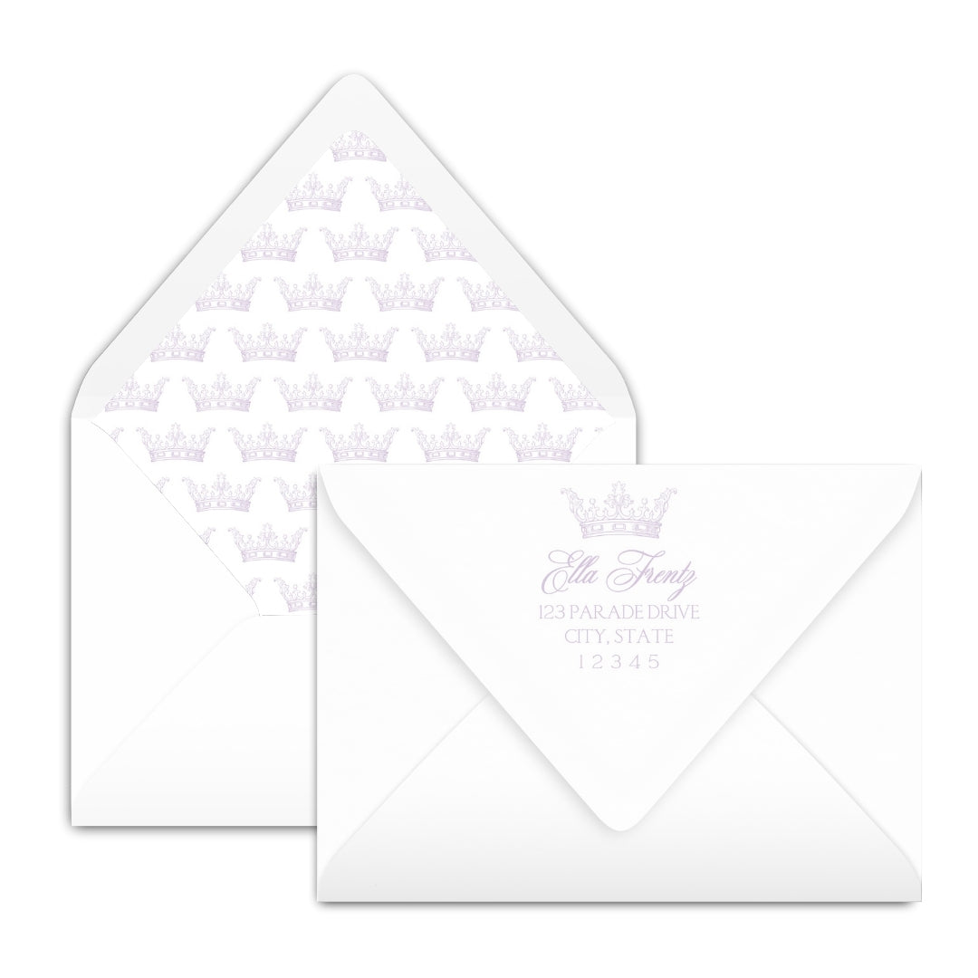 Mardi Gras Crown Personalized Notecards | Lavender Stationery