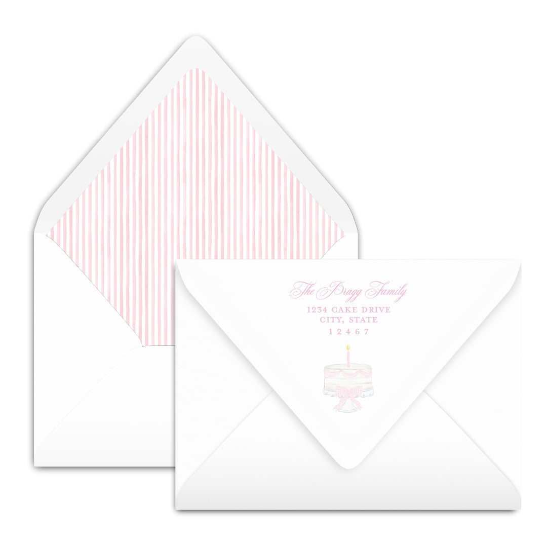 One Little Candle, One Little Cake Pink Striped Invitation