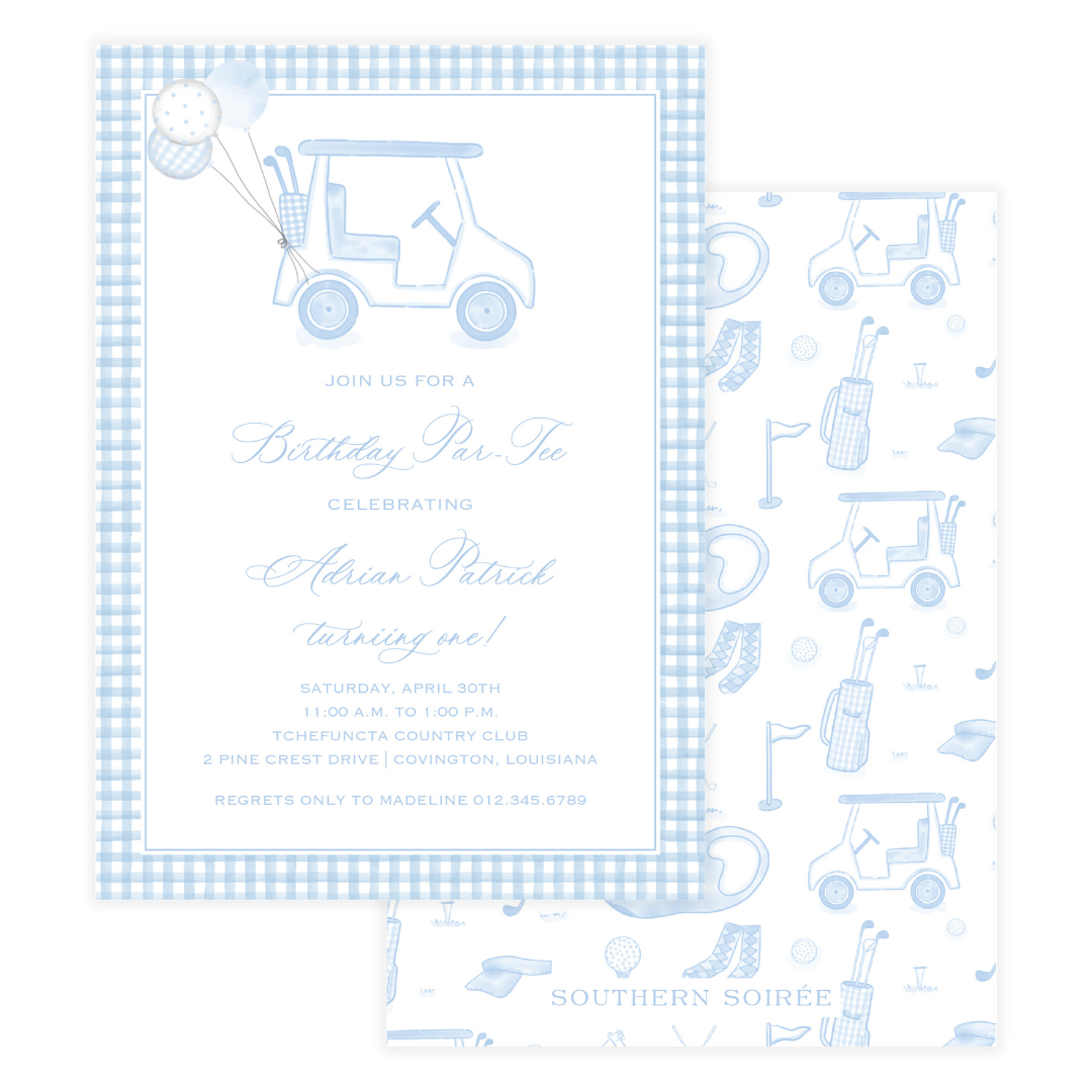 Golf Toile Blue Invitation