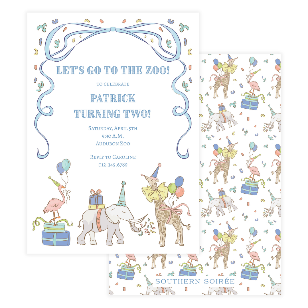 Blue Party Animals Invitation