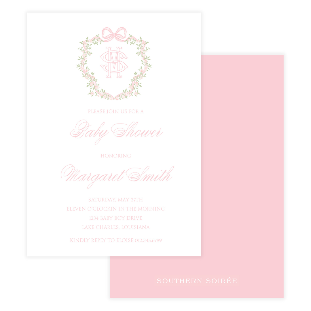 Pink Ribbon and Rose Crest Invitation