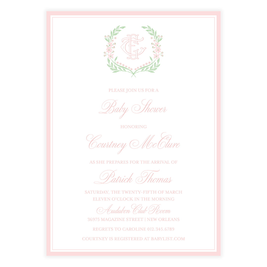 Chinoiserie Pink Block Crest Invitation