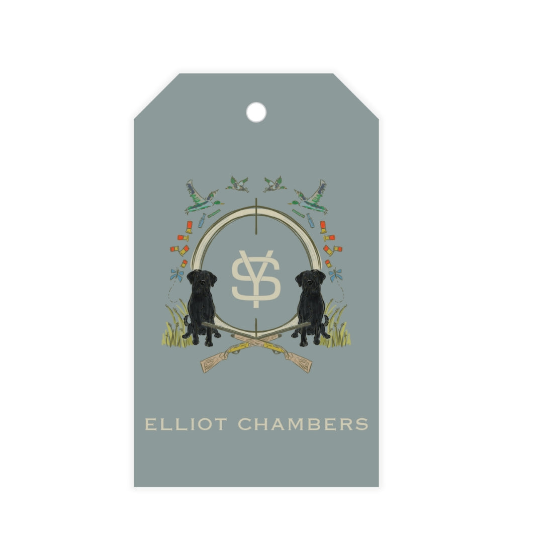 Black Lab Duck Hunting Blue Crest Gift Tag